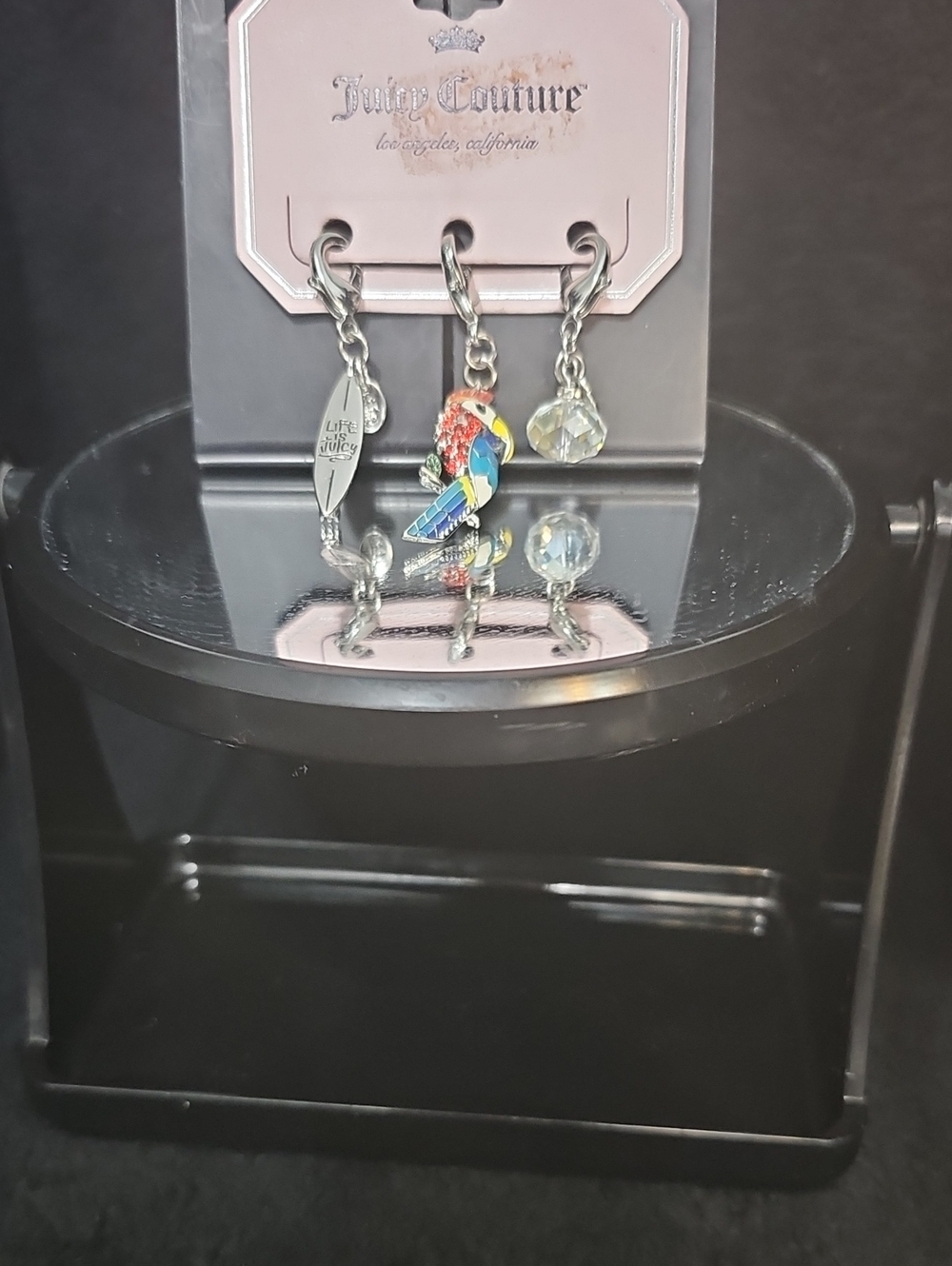 Juicy Couture Set-3 Charms/Lobster Clasp (SURFBOARD, PARROT & CRYSTAL BEAD) NWT